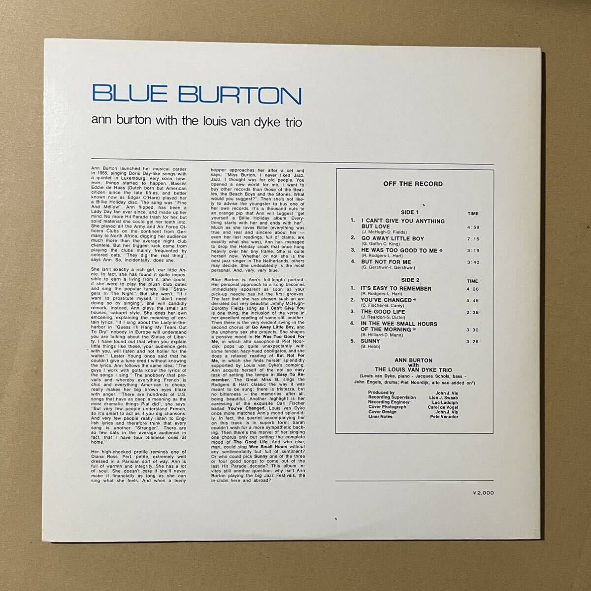 美盤 / Ann Burton With The Louis Van Dyke Trio / Blue Burton