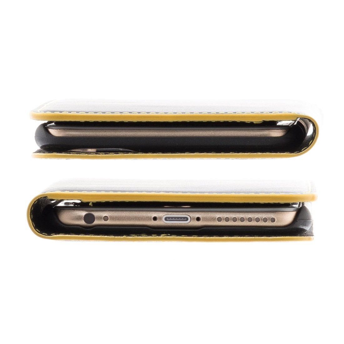 新品 訳あり iPhone6Plus iPhone6sPlus 高級 手帳型 イタリア産 本革 ケース ナイトトリップ ブラック×イエローステッチ modamania_画像5