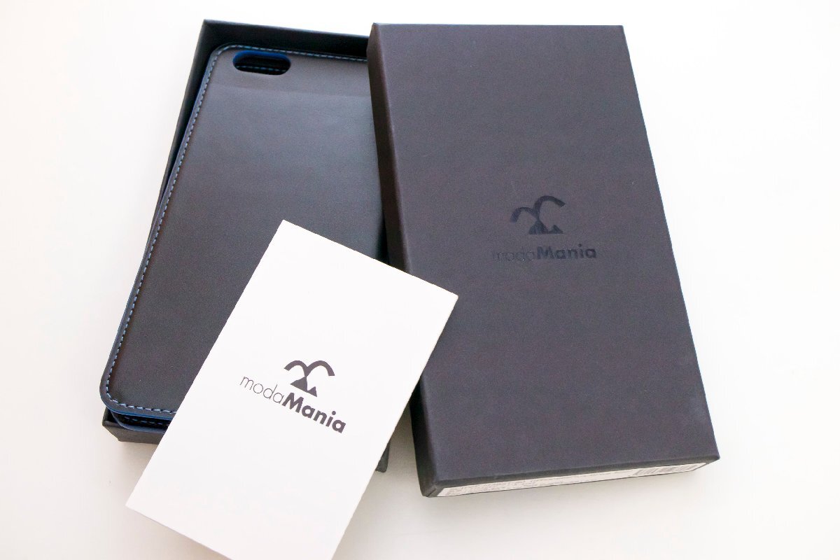 新品 訳あり iPhone6Plus iPhone6sPlus 高級 手帳型 イタリア産 本革 ケース ナイトトリップ ブラック×ブルーーステッチ modamania_画像1