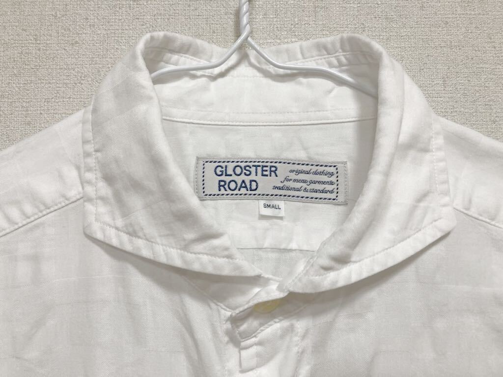 GLOSTER ROAD グロスターロード カッタウェイ透かしチェックシャツ S 白 美品 ノーリーズ_画像2