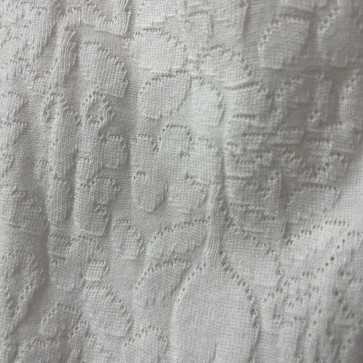 Lサイズ日本製綿100%ジャガード織り半袖カットソー白_画像2