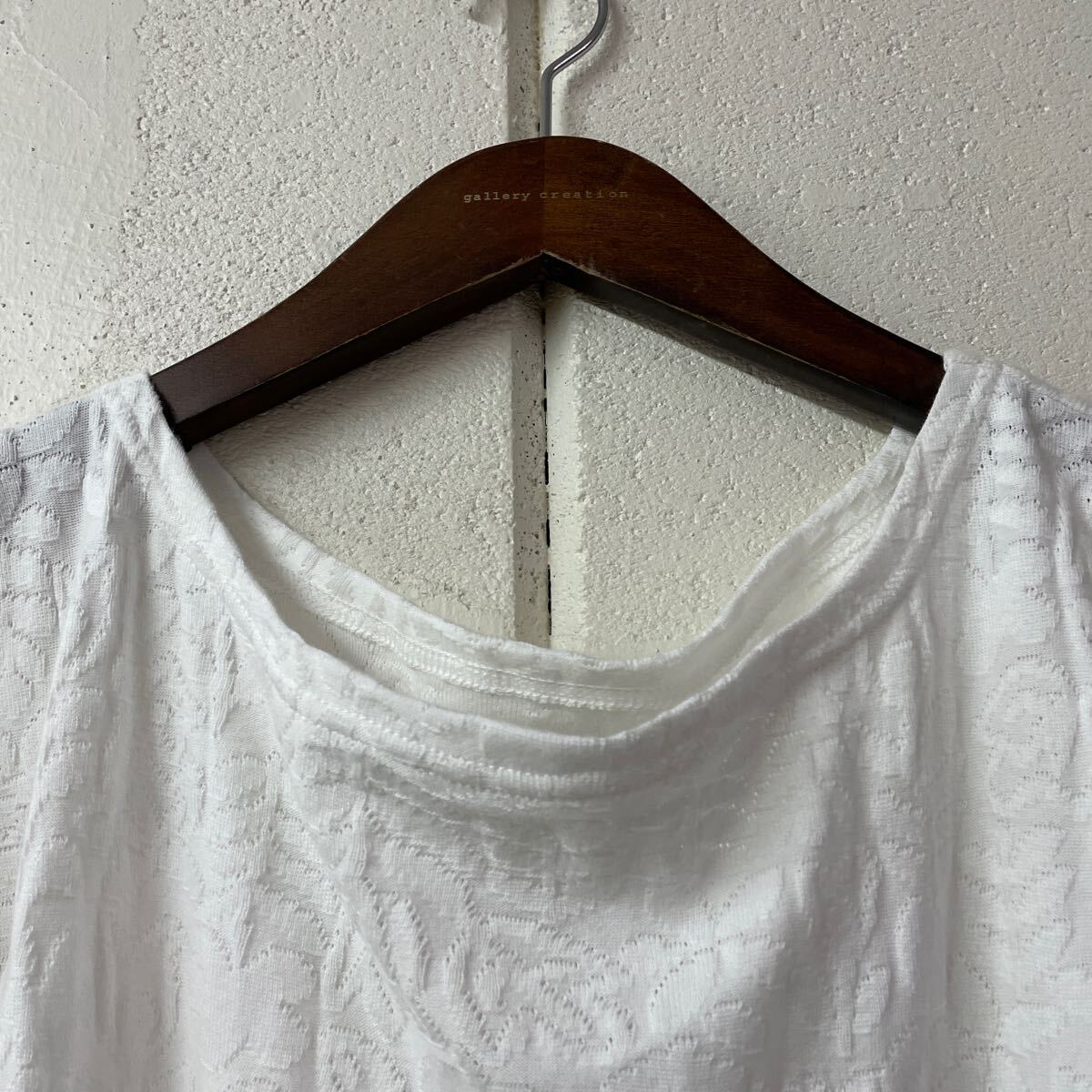 Lサイズ日本製綿100%ジャガード織り半袖カットソー白_画像3