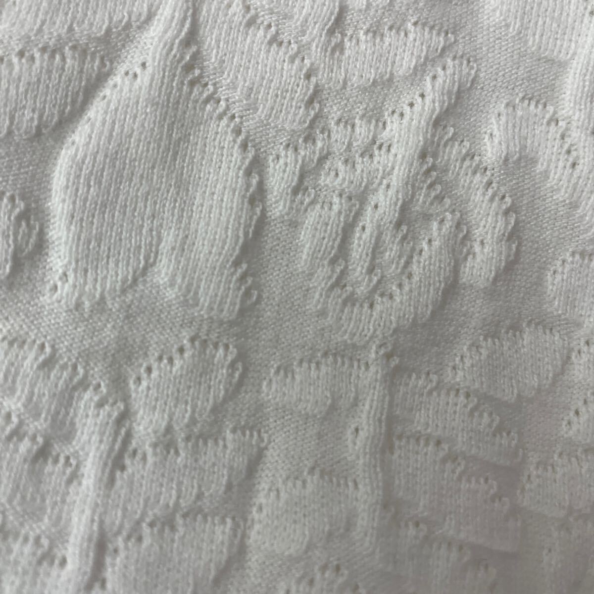 Lサイズ日本製綿100%ジャガード織り半袖カットソー白_画像5