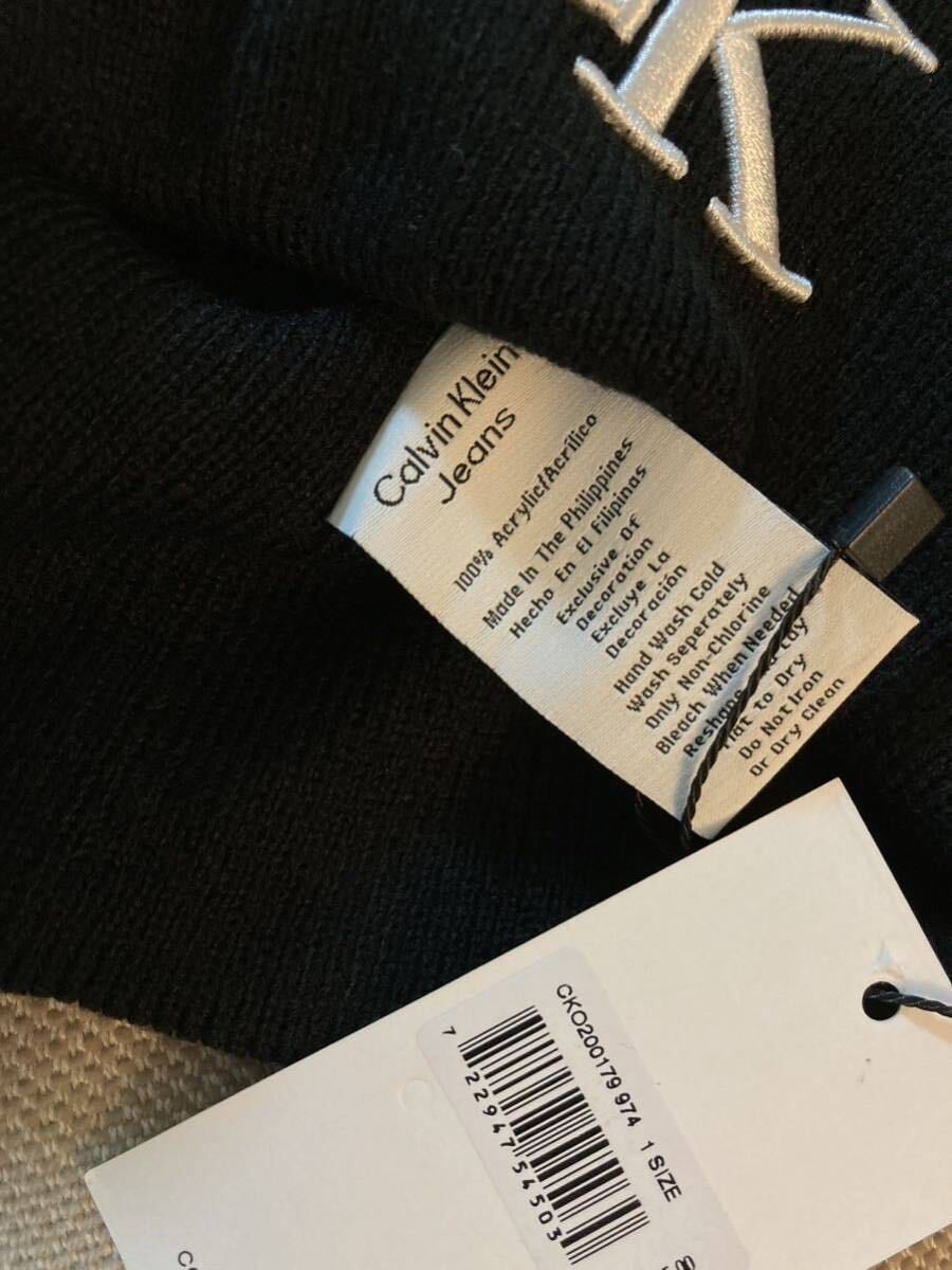新品海外限定 Calvin Klein カルバンクライン 帽 ビーニー ニット帽 ボックスロゴ ブラック　男女兼用　黒_画像4