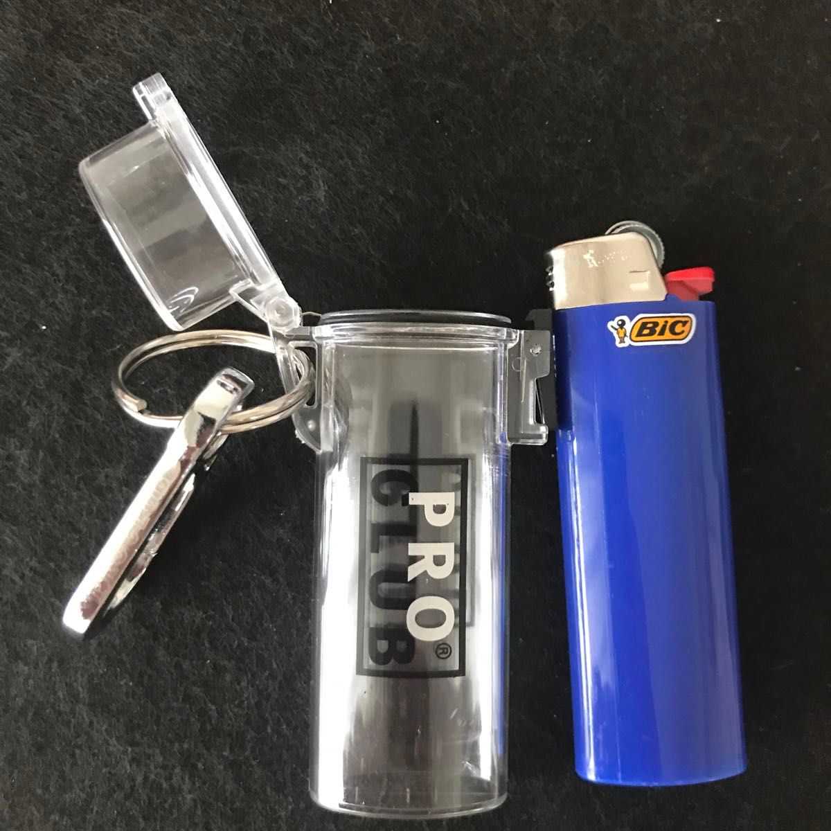 BIC ライター& PROCLUB ライターケース クリア 新品 カラビナ キーホルダー ライターキーホルダー LA ブランド