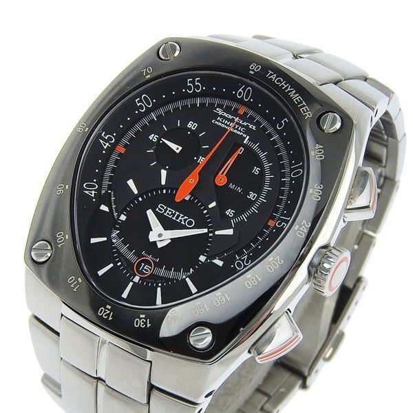 1円 訳あり セイコー SEIKO 7L22-0AD0 キネティック スポーチュラ 黒文字盤 SS×SS メンズ 腕時計の画像3