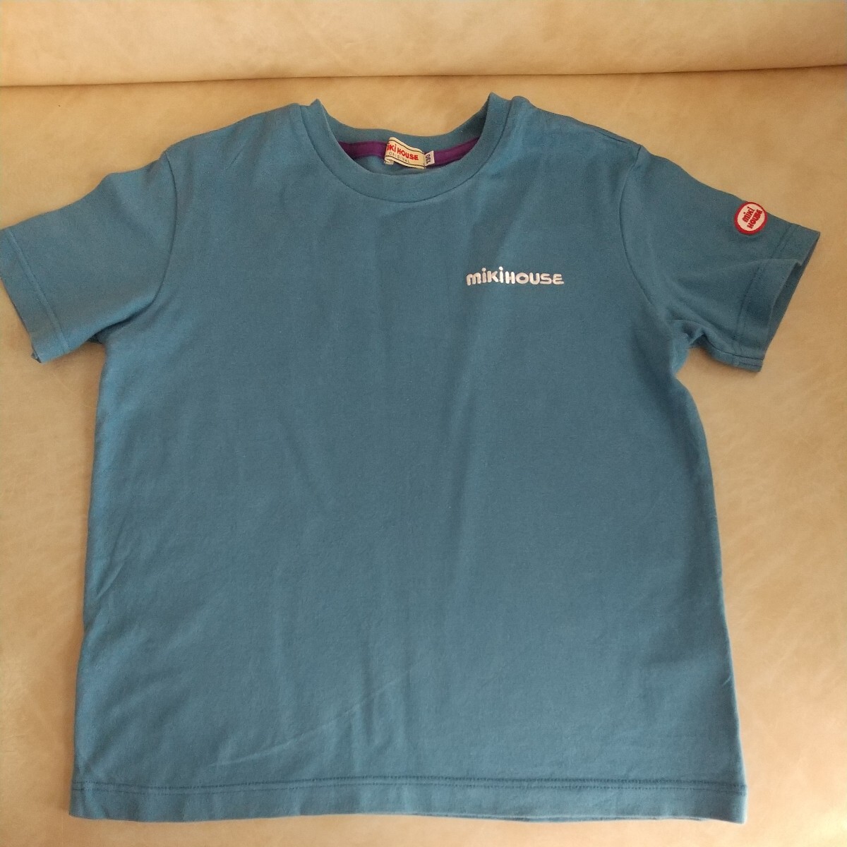  Miki House box Logo короткий рукав футболка 130 оттенок голубого × лиловый 