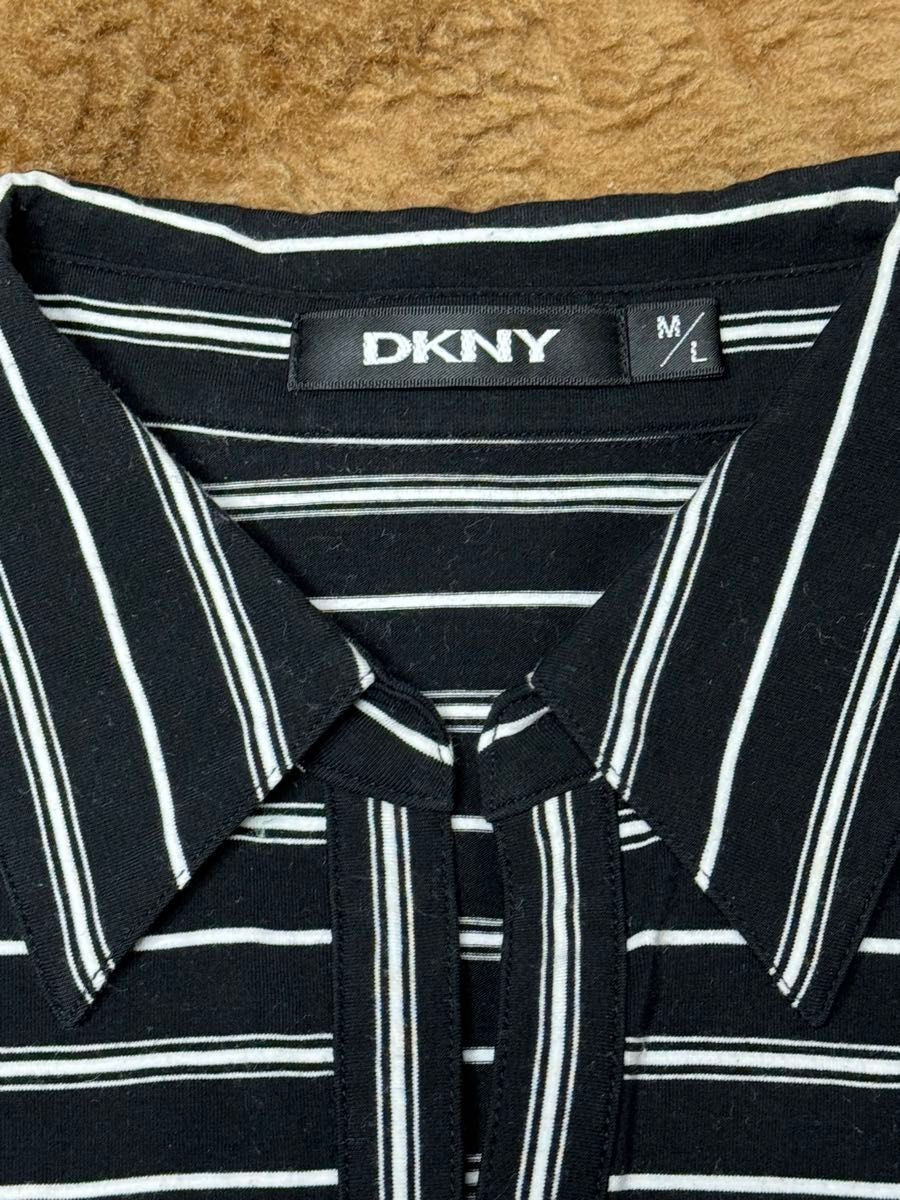 DKNY ダナキャランニューヨーク　白黒ボーダーポロシャツ　M/Lサイズ　大きめ