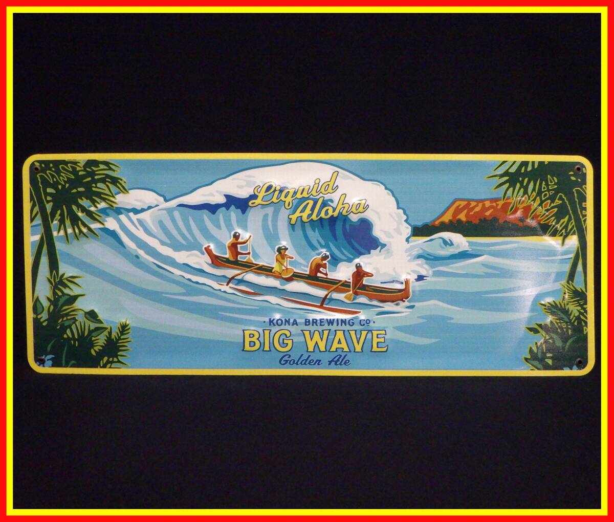 李9630 中古 金属製 看板 Liquid Aloha KONA コナ ビール BIG WAVE ゴールデンエールの画像1