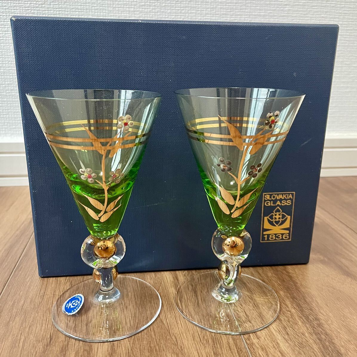 SH8) SLOVAKIA GLASS スロバキア　カクテル　シャンパングラス　ペア　2個セット　高さ13.5cm 昭和レトロ　アンティーク　ガラス　酒器 _画像1