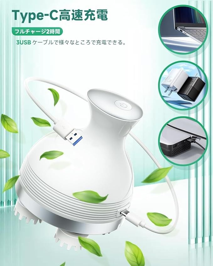 電動頭皮ブラシ 頭皮ブラシ 頭皮ケア IPX7防水 乾湿両用 3D振動 美容家電