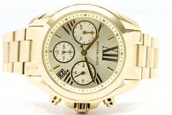 453 MICHAEL KORS CHRONOGRAPH QZ MK-5798 マイケルコース クロノグラフ ゴールドカラー クォーツ ボーイズ 腕時計 純正ブレス 箱 説の画像3