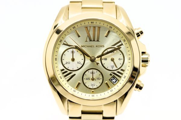 453 MICHAEL KORS CHRONOGRAPH QZ MK-5798 マイケルコース クロノグラフ ゴールドカラー クォーツ ボーイズ 腕時計 純正ブレス 箱 説の画像2