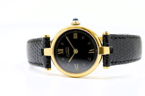 456 must de Cartier VERMEIL ARGENT 925 QZ 590004 Cartier Must Vendome verumeiyu black face quartz wristwatch 