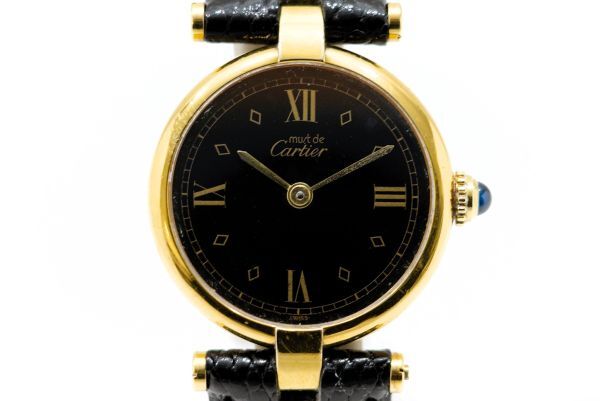 456 must de Cartier VERMEIL ARGENT 925 QZ 590004 カルティエ マストヴァンドーム ヴェルメイユ ブラック文字盤 クォーツ 腕時計の画像2