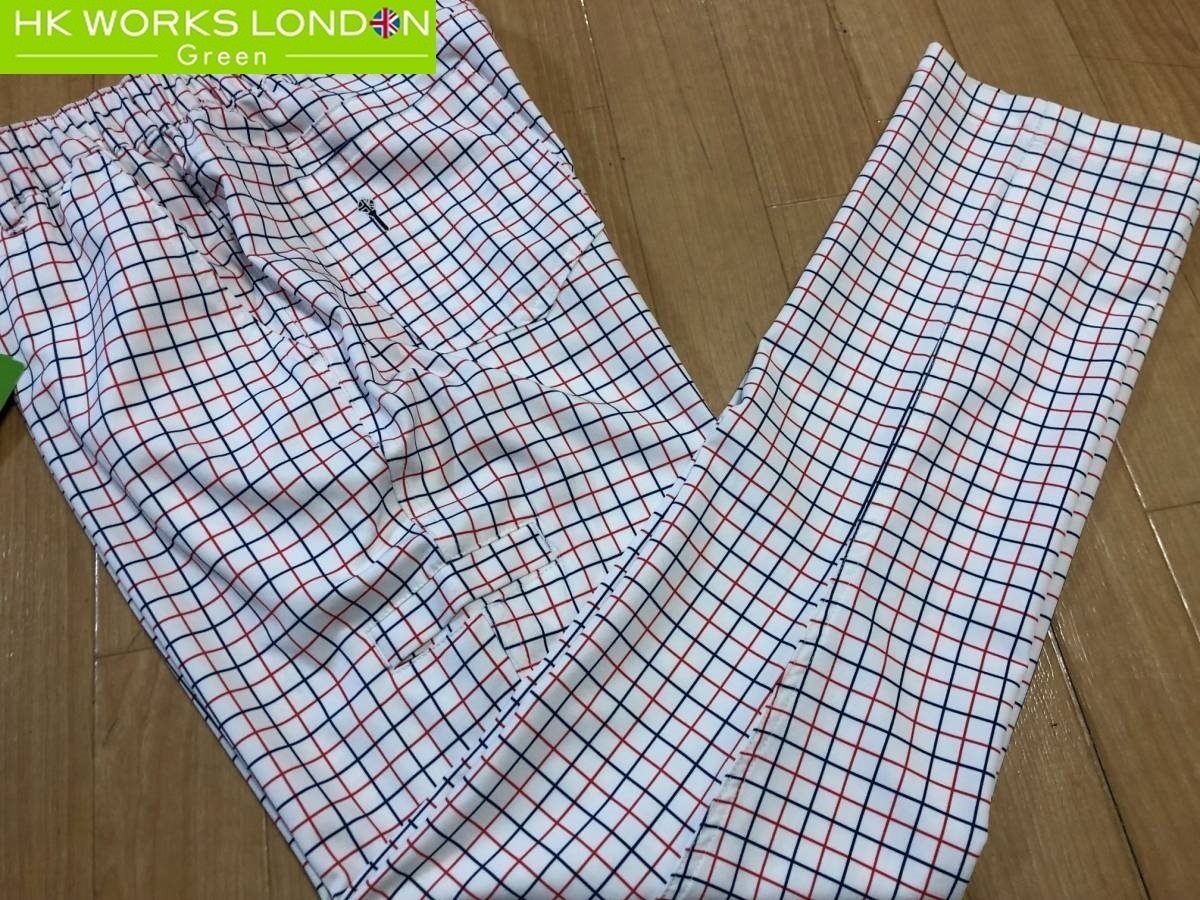 HK WORKS LONDON Green( Koshino Hiroko Golf ) new goods . sweat speed ., stretch check pattern long pants HM1004( white )76-84