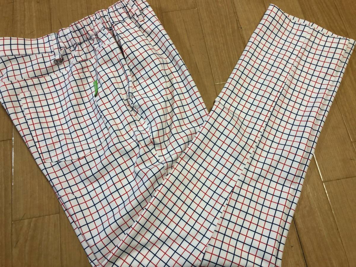 HK WORKS LONDON Green( Koshino Hiroko Golf ) new goods . sweat speed ., stretch check pattern long pants HM1004( white )76-84