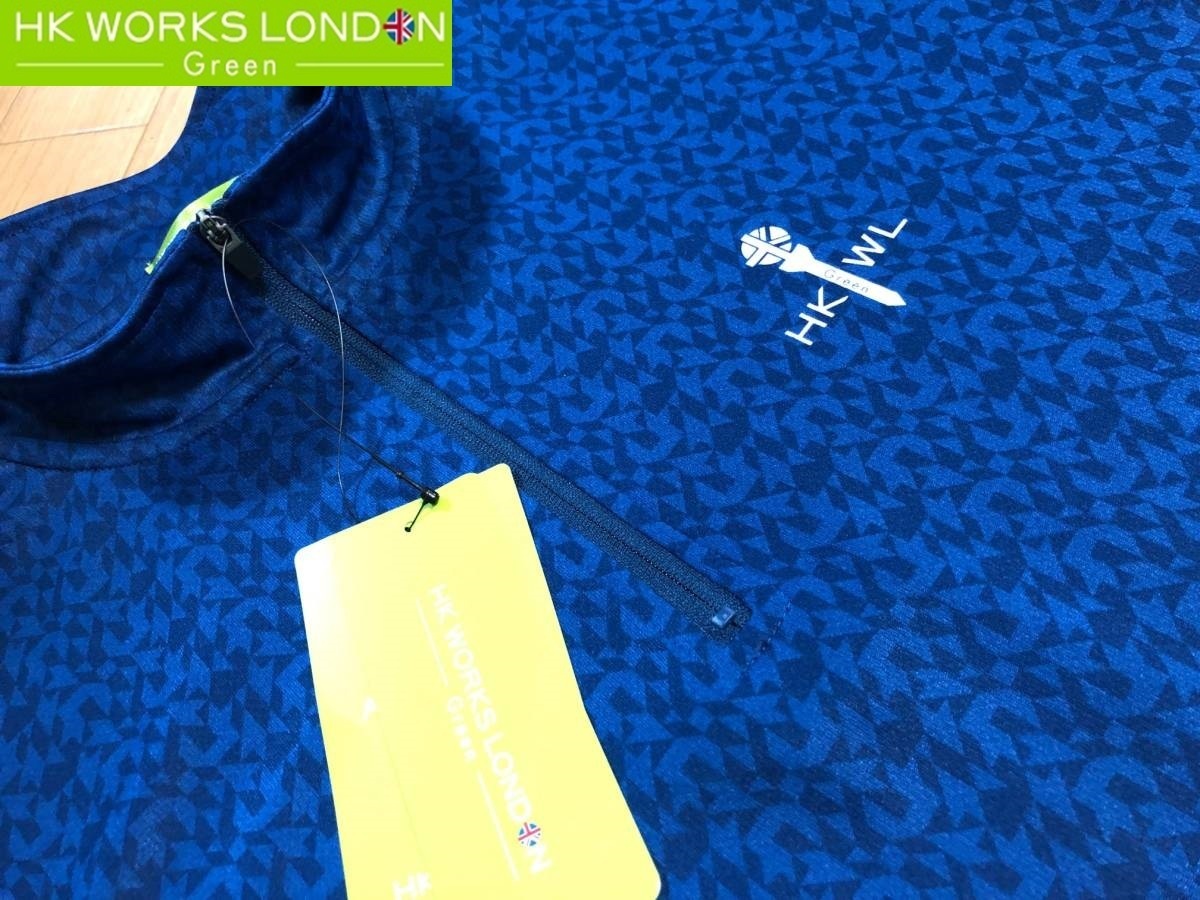HK WORKS LONDON Green(コシノヒロコゴルフ) 新品 吸水速乾 デジタル柄 ストレッチ ハーフジップ半袖シャツ C6330RR(ネイビー)Ｌの画像1