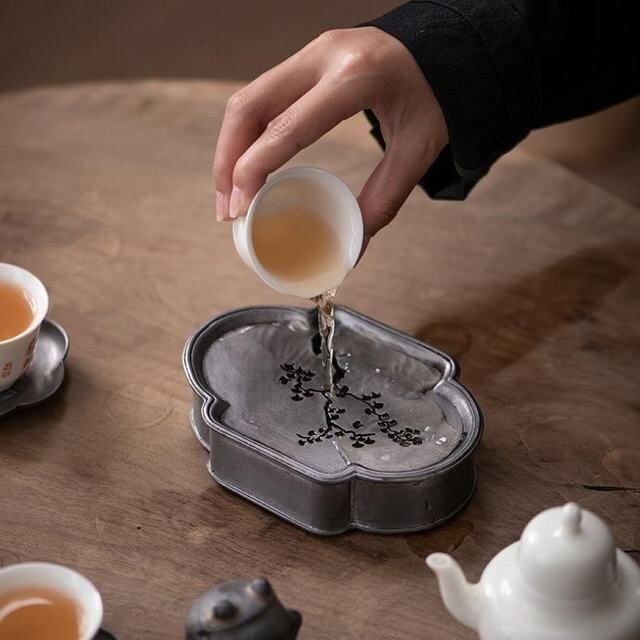 壺承 茶盤 中国茶 台湾茶 中国茶器 茶道具 茶道 ほうじ茶 茶器　錫製☆1点_画像1