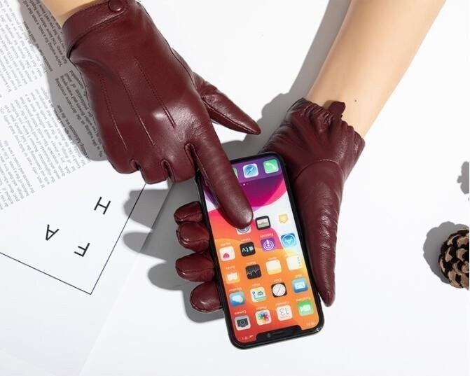  lady's for women gloves Short leather sheep leather smartphone correspondence handmade commuting driving reverse side nappy . manner hand ... protection against cold water-repellent bicycle M/L * blue 