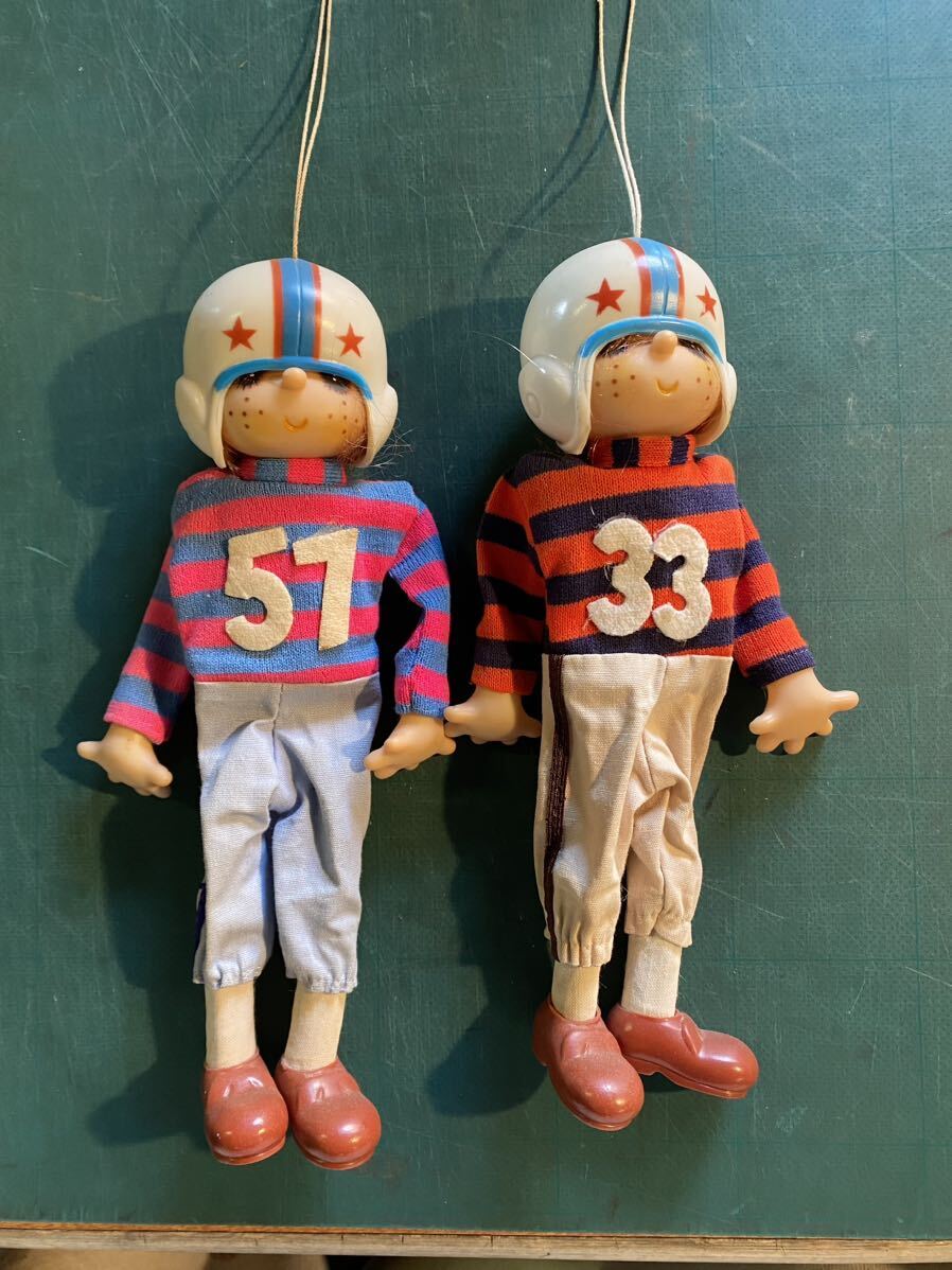 昭和レトロ アメフト 人形 2個セット レトロポップ 当時物 70年代 アメリカンフットボール ビンテージ 希少 ポップ 吊り下げ式の画像1