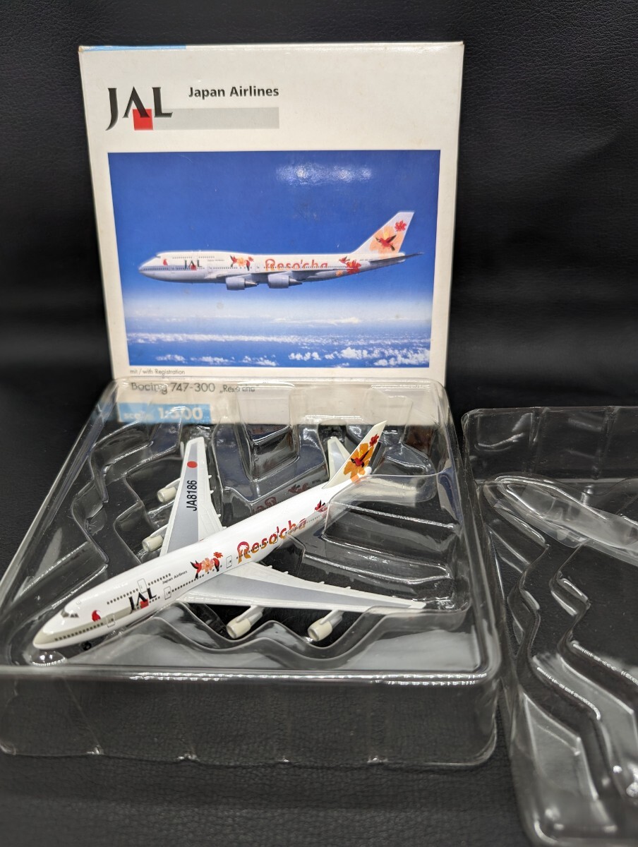 未使用 美品 保管品【herpa JAL Japan Airlines Boeing 747-300 Reso`cha 1：500】ヘルパ 日本航空 ボーイング リゾッチャ 飛行機 模型の画像1