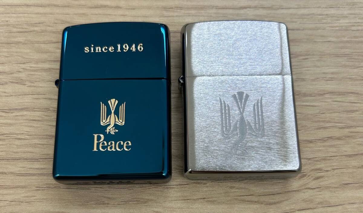 ☆3541 Zippo ジッポー Peace ピース 1946 2点おまとめ 未使用品 箱付き 記念懸賞品  ブルーチタン 現状保管品☆の画像2