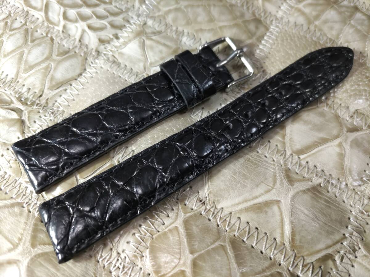 送料無料 本物クロコダイル 18mm 黒 上質ワニ革 腕時計用ベルト の画像2