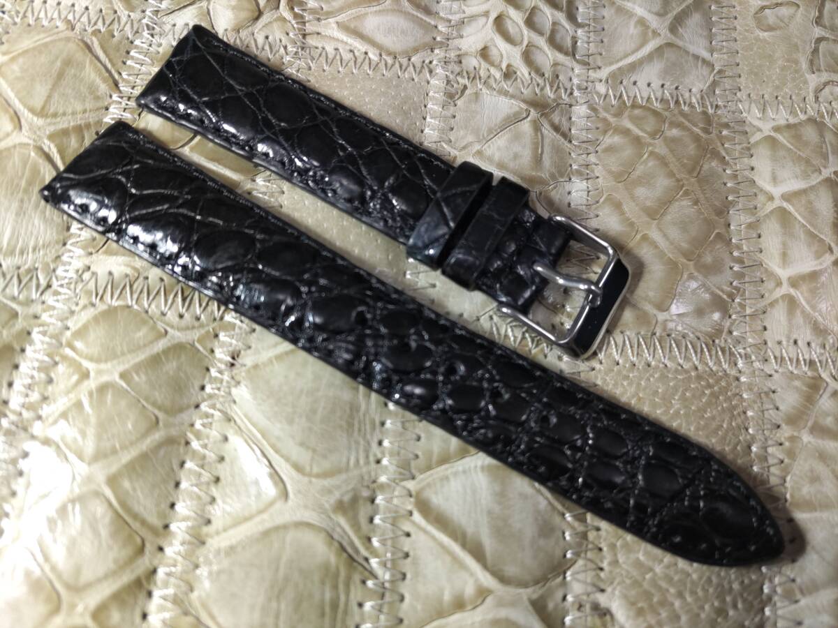 送料無料 本物クロコダイル 18mm 黒 上質ワニ革 腕時計用ベルト の画像4