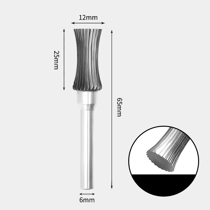12 x 25mm くびれ型 シャンク径 6mm 超硬 ロータリーバー リュータービット 超硬バー_画像1