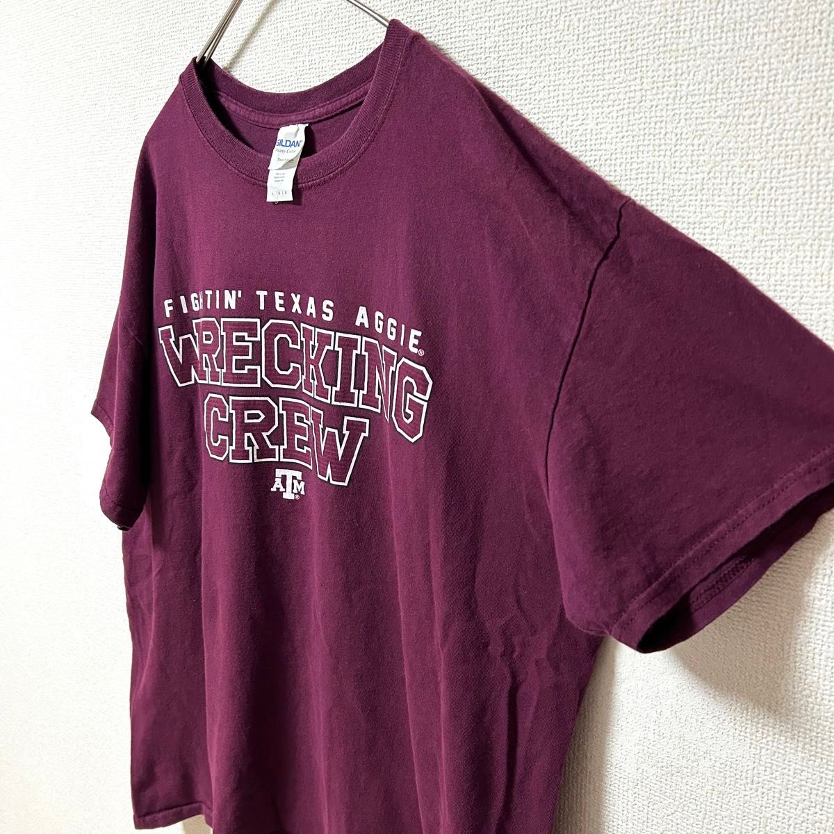 US古着 GILDAN ギルダン プリント 半袖 Tシャツ テキサス A&M アギーズ フットボール ネイビー L