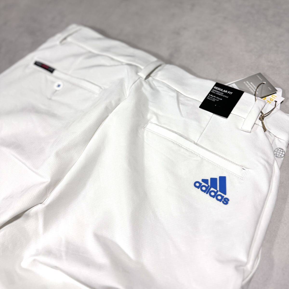 1円〜 新品 79size 白 アディダス ゴルフ EXストレッチ ゴルフ パンツadidas golf エンボス加工 総柄 3ストライプ 高級感 人気 春夏モデル_画像9