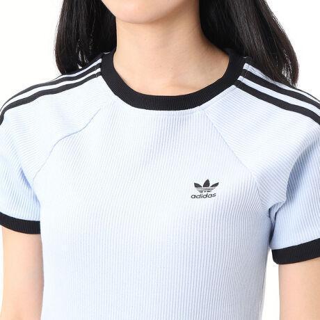  new goods Lsize Adidas Originals short sleeves waffle T-shirt light blue adidas originals Korea K-POP Trend embroidery stripe summer tight 