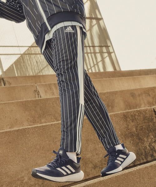 1円〜 Msize アディダス トラックパンツ ジャージ ストライプ ダークブルー テーパード ジョガー ランニング 人気 ライン adidas 