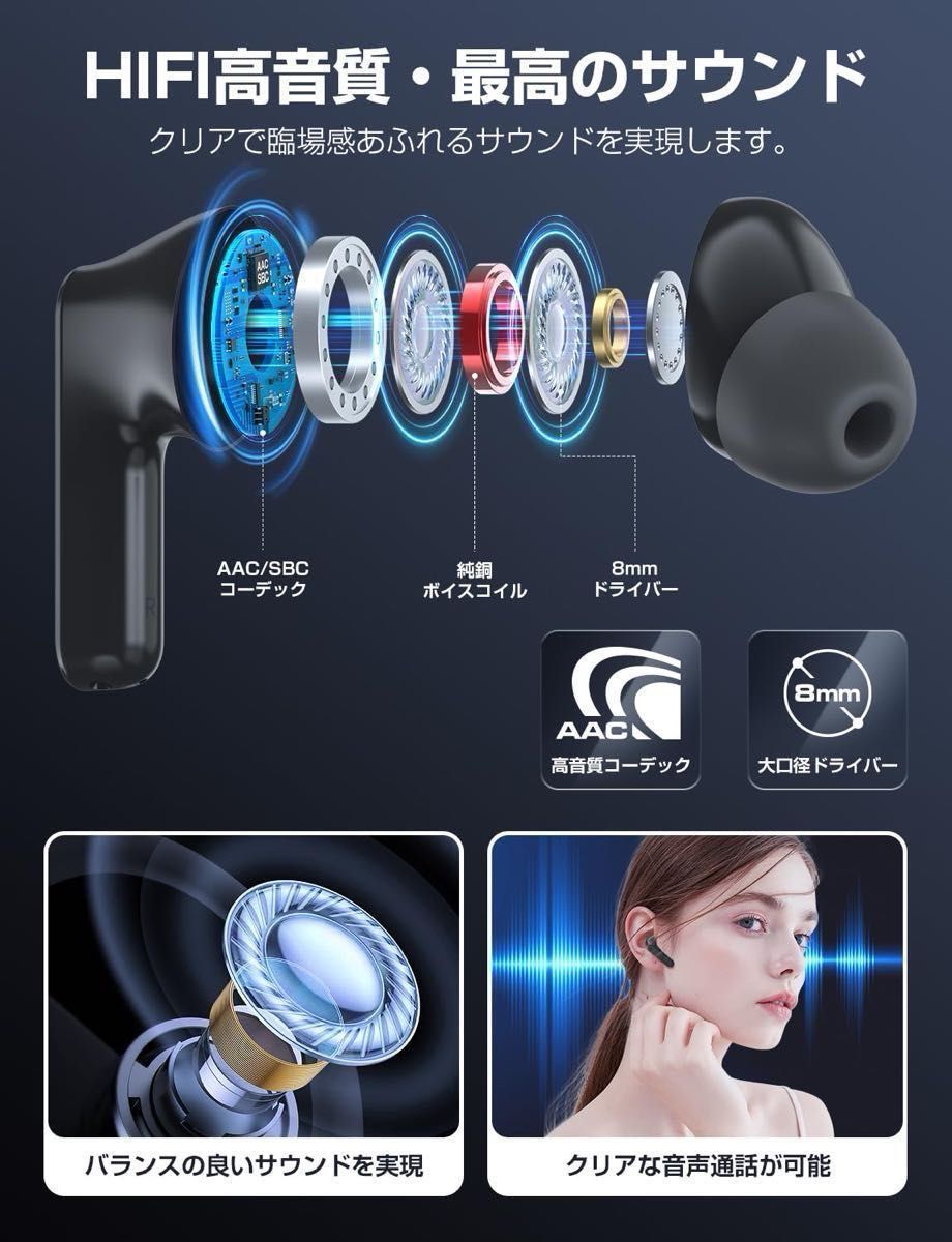ワイヤレスイヤホン 無線 Bluetooth5.3 黒 J8 長時間再生 完全ワイヤレス IPX7防水 typeC充電 軽量 ワイヤレスイヤホン 無線 Bluetooth5.3 黒 J8 長時間再生 完全ワイヤレス IPX7防水 typeC充電 軽量