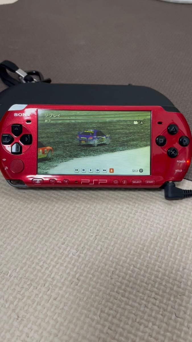 PSP プレイステーションポータブル本体　3000版　赤黒　モンハン3rd プロ野球スピリッツ2013 充電コード