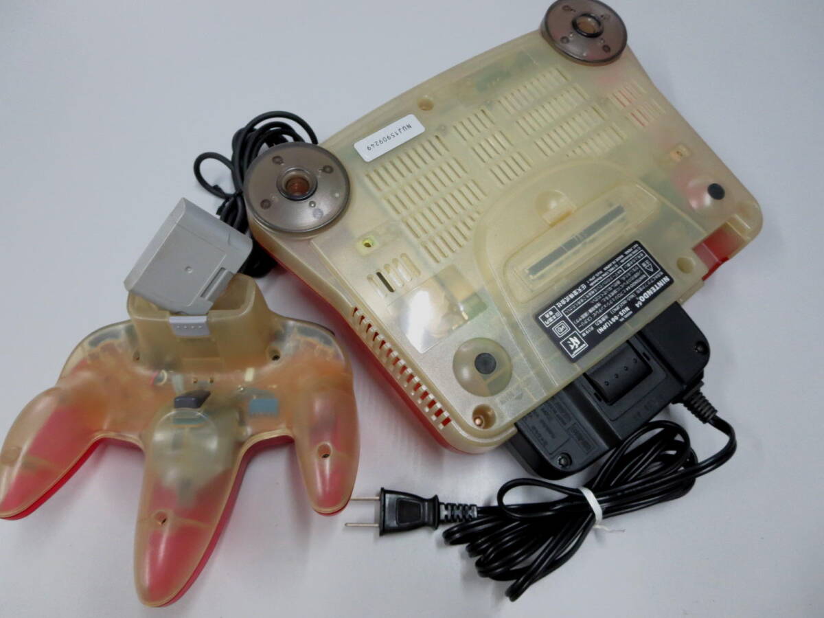 Ｎ６４本体＆コントローラー＆コントローラーパック＆ＡＣ：クリアレッド美品