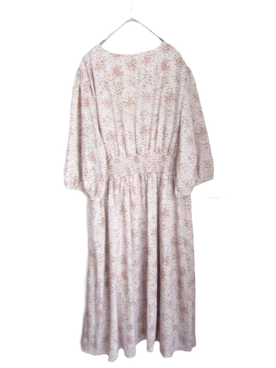 U67 beautiful goods [ size *4L] pink small floral print chiffon tunic One-piece 7 minute sleeve large size letter pack post service plus 