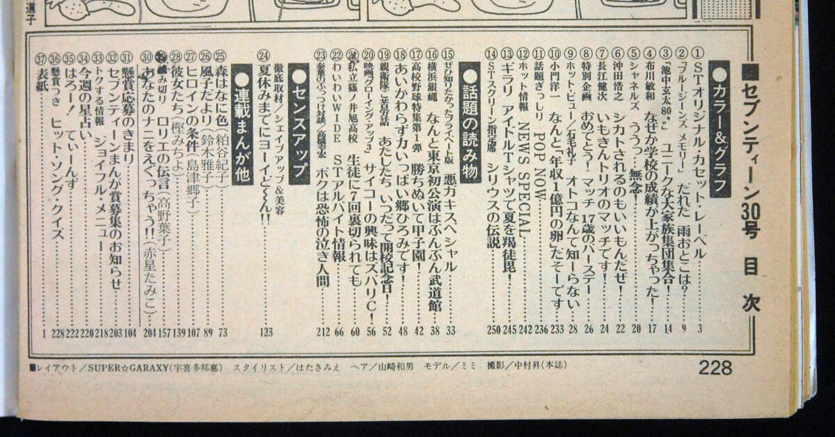 週刊セブンティーン 1981年7月14日号 たのきんトリオ/布川敏和/沖田浩之/石毛礼子/高橋幸宏ほか 池中玄太80キロ_画像2