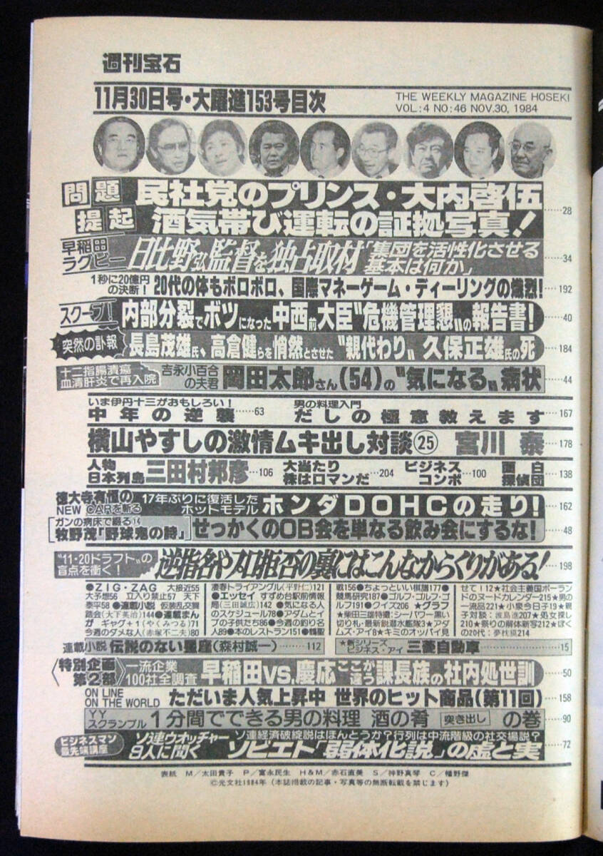 週刊宝石 1984年11月30日号 小泉今日子ほか あなたのオッパイ見せてくれませんか? 太田貴子(表紙)の画像2