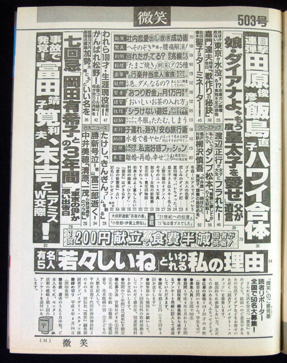 微笑 1992年4月25日号 富田靖子/岡田有希子/相澤てる子ほか 水着の画像2
