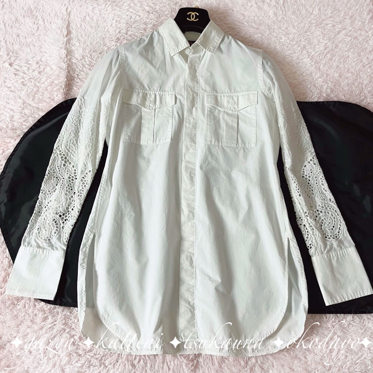 Y's ワイズ Yohji Yamamoto ヨウジヤマモト コットン 長袖 シャツ ブラウス 透かし彫り刺繍 レース 白 1