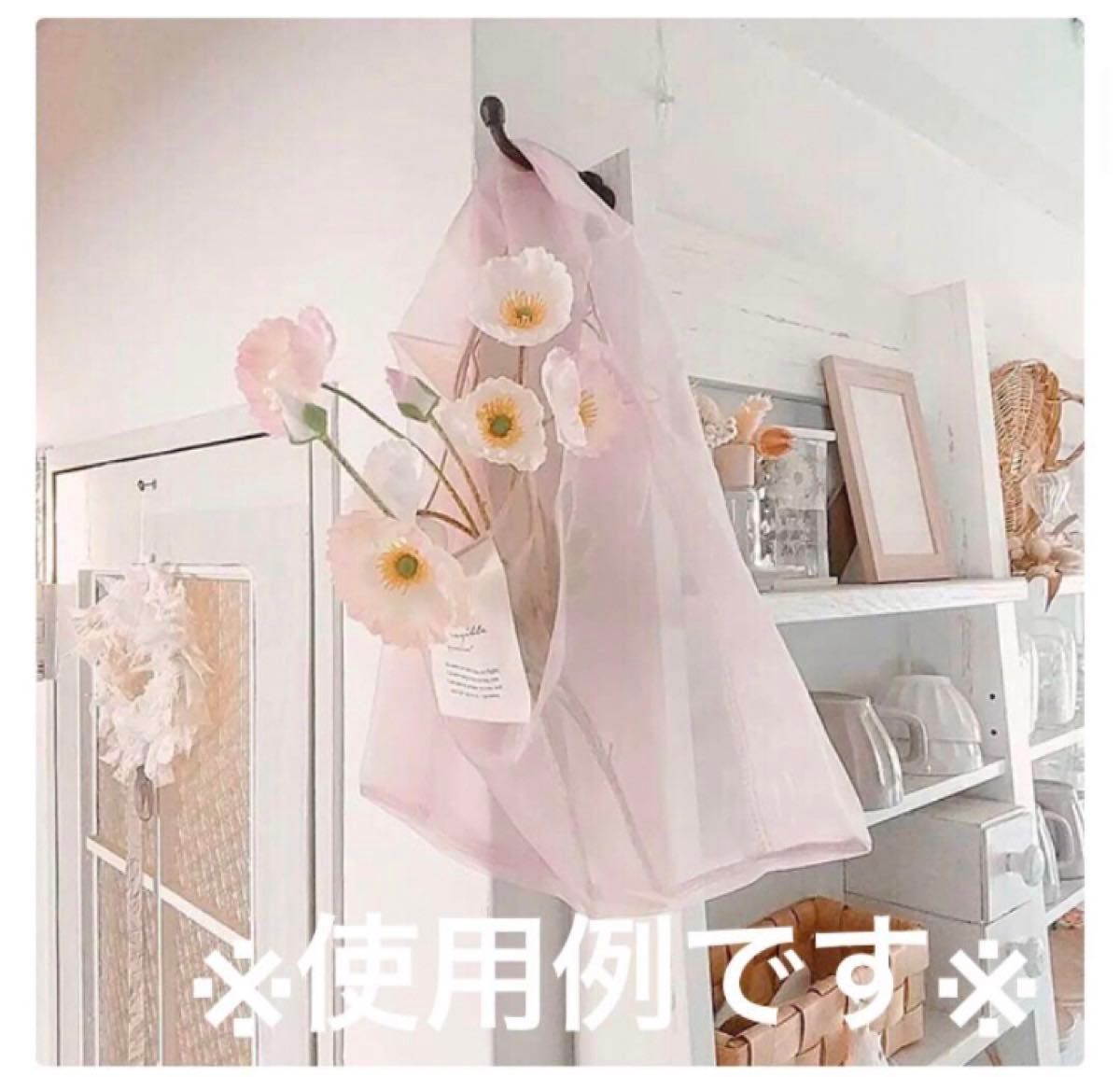 【美品】オーガンジートートバッグ　品薄ピンク　ハンドバッグ　韓国　インテリア　淡色ピンク　お部屋　かわいい　メッシュバック