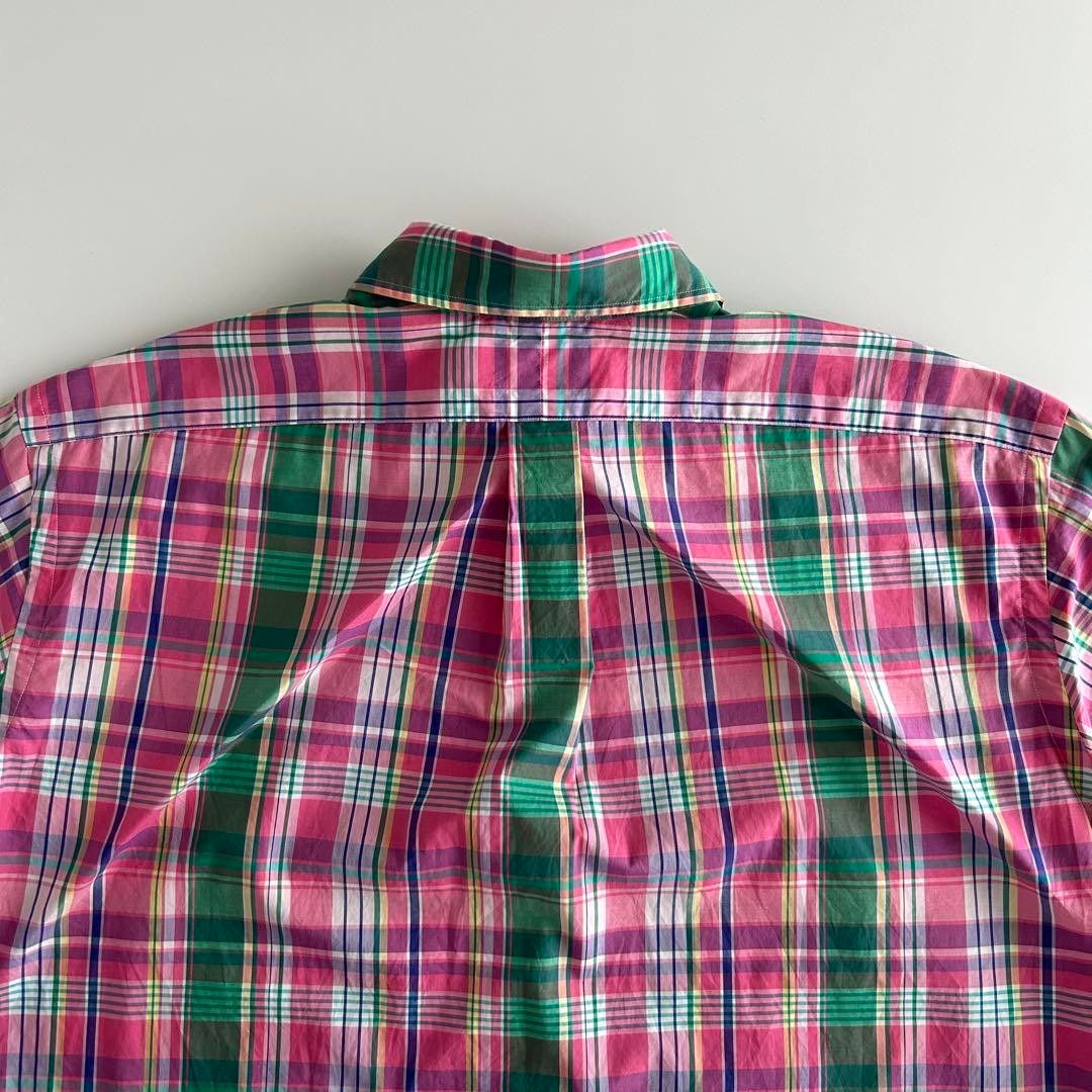 ポロラルフローレン 半袖シャツ XL マドラスチェック ワンポイント 刺繍ロゴ Ralph Lauren チェック柄 ボタンダウン