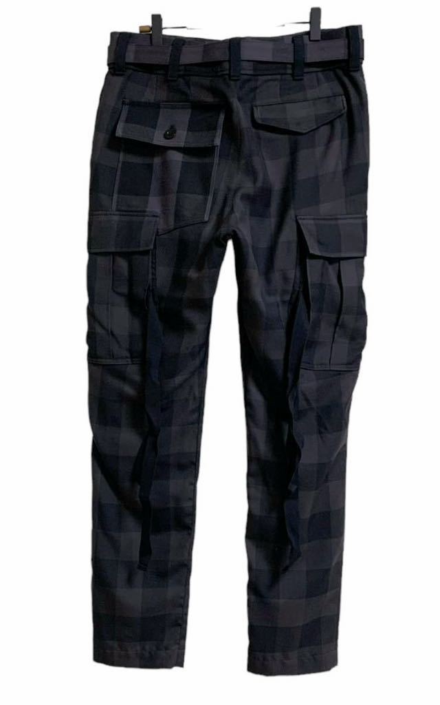 sacai Buffalo Check Trousers サイズ3 サカイ バッファローチェック　トラウザーズ　ブラック/グレー　2022SS ミリタリーパンツ_画像2