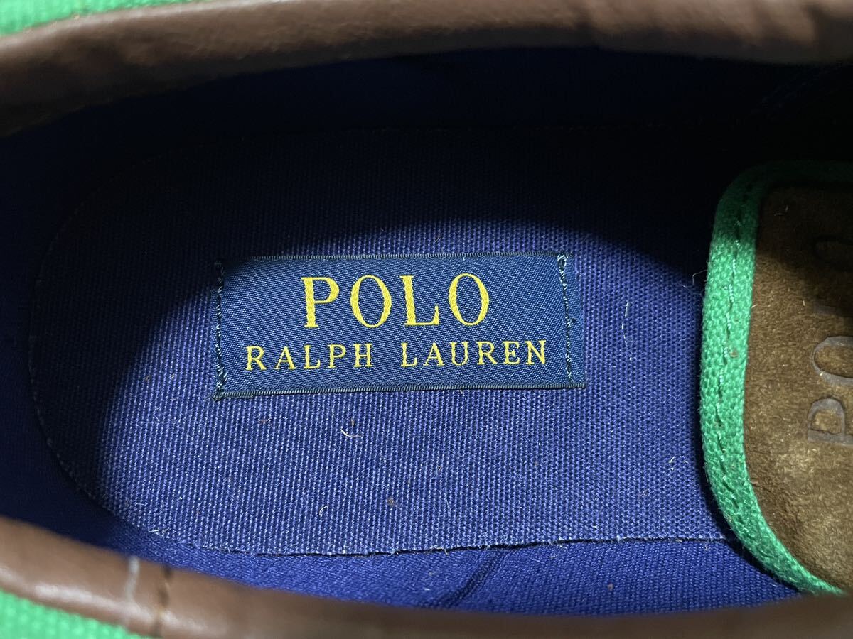 使用僅か POLO RALPH LAUREN ポロラルフローレン 14704 UK6.5 ≒25cm スニーカー キャンバス レザー グリーン ポニー メンズ ロゴ型押し_画像8