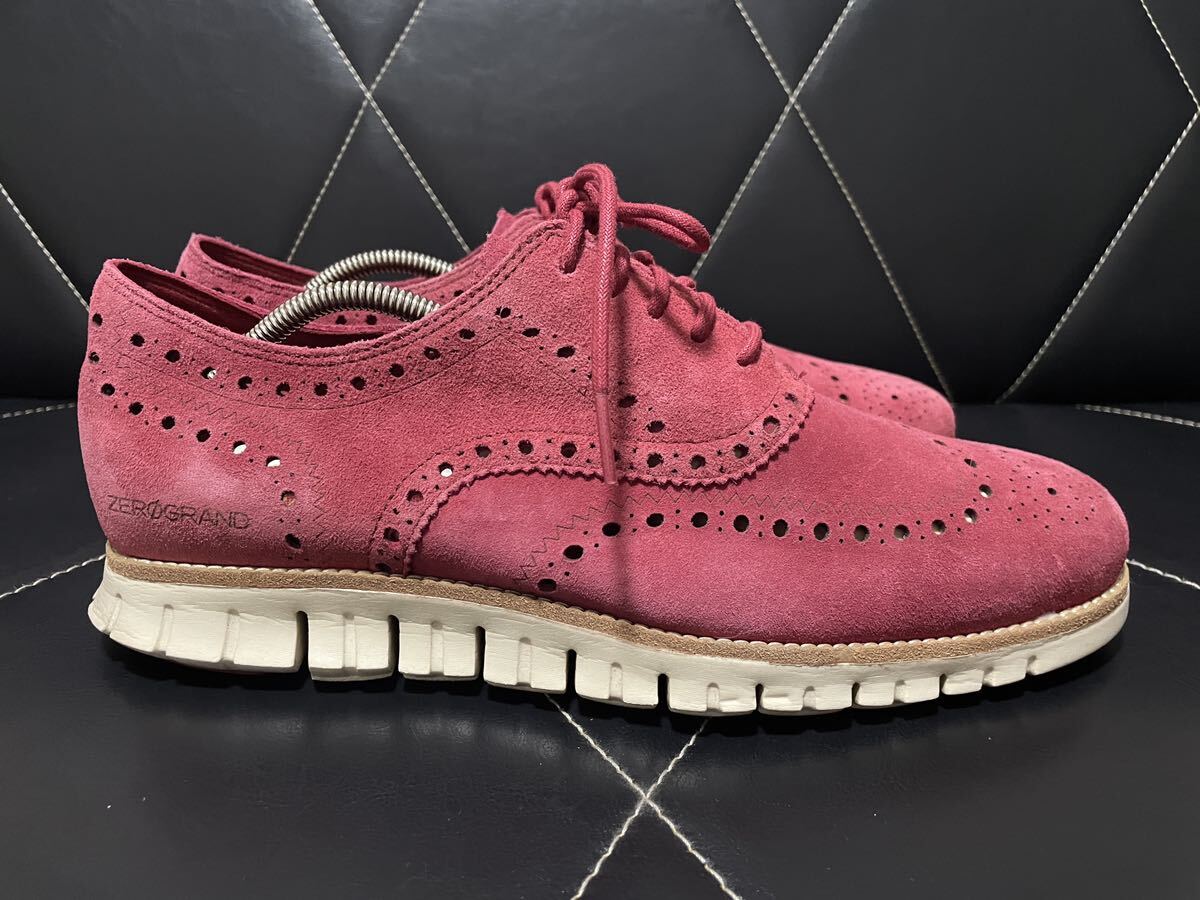 数回使用 COLE HAAN コールハーン C22571 9W≒26.5cm レザーシューズ レザースニーカー ゼログランド ウイングチップ メダリオン 軽量 REDの画像4