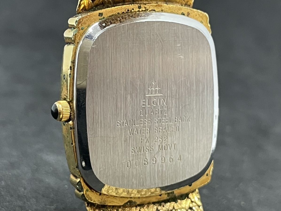ELGIN エルジン FK282 ゴールド文字盤 ストーン 2P 3針 メンズ クォーツ QUARTZ QZ 腕時計 不動の画像8