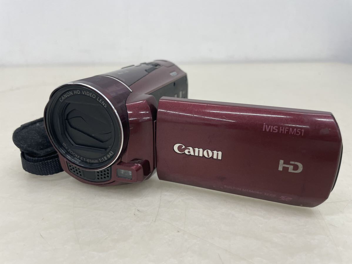 Canon キャノン iVIS HF M51 デジタルビデオカメラ レッド HD CMOS PRO 6.1-61mm 1:1.8 φ43 キヤノン 動作未確認 現状品_画像1