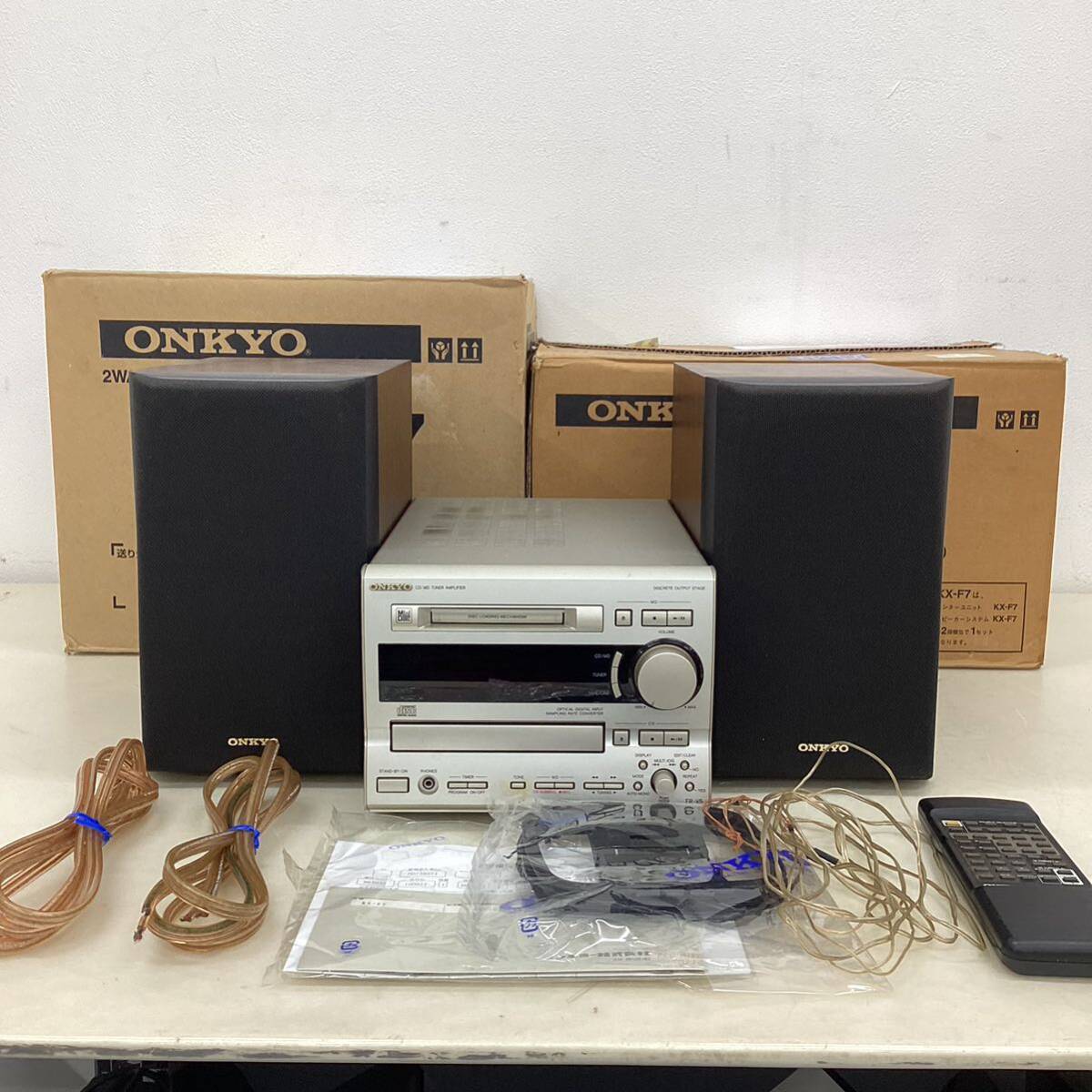 *[ electrification OK]ONKYO Onkyo mini component CD/MD tuner amplifier FR-V5 speaker D-032A pair audio equipment sound equipment remote control original box attaching 